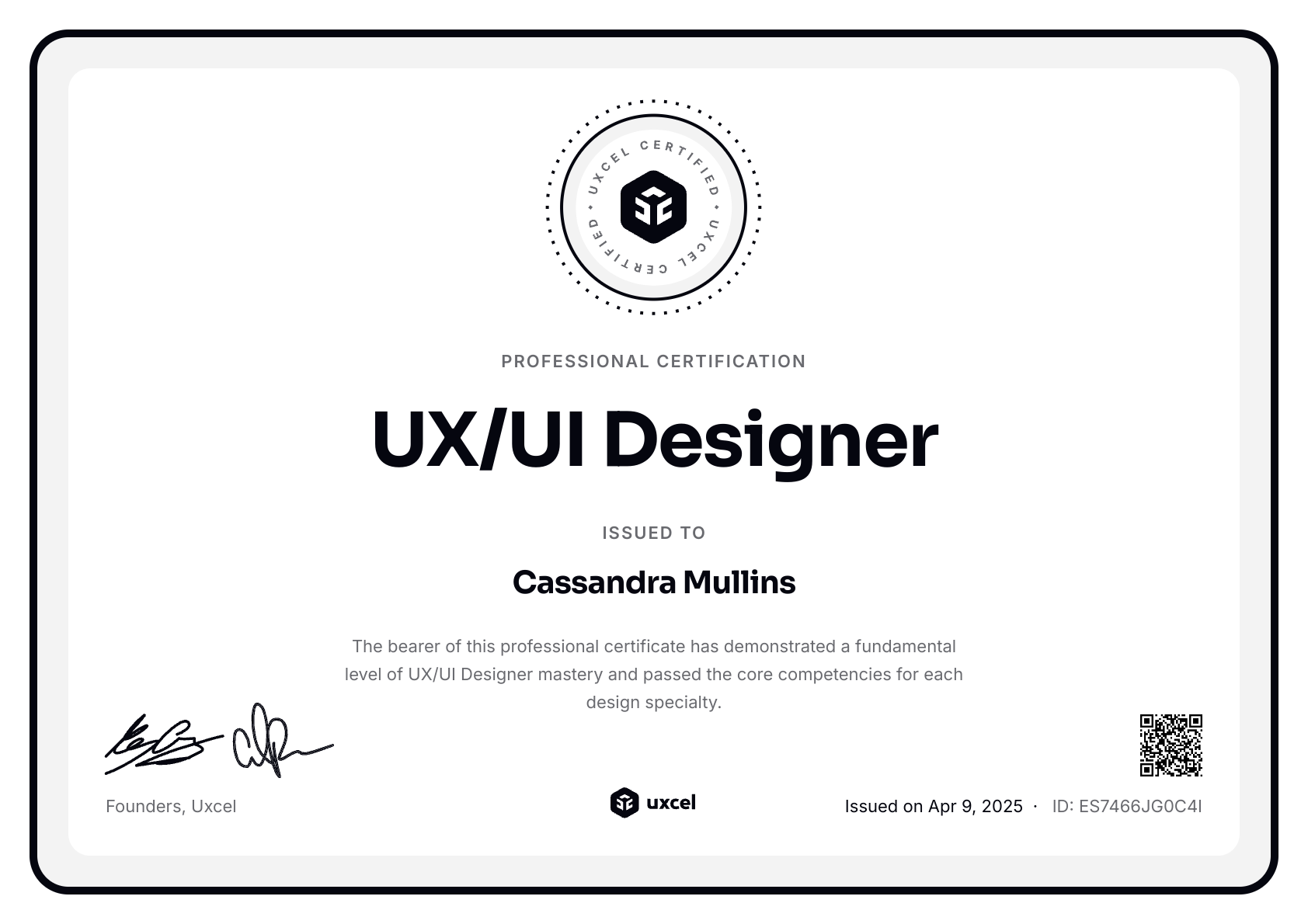 Cassandra Mullins's certificate